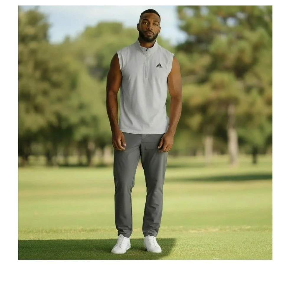 Adidas Golf Mens 2XL Quarter Zip Sleeveless Pullover Vest Performance Light Gray